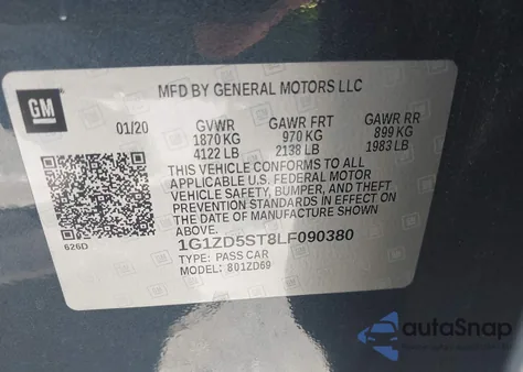 2020 Chevrolet Malibu Fwd Lt из США, поврежденный, VIN 1G1ZD5ST8LF090380